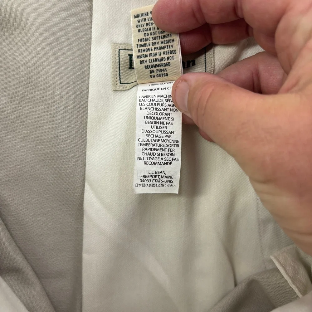 L.L. Bean Chino Pants Mens 36x35 Beige‎ Classic Fit Cotton Flat Front Double L